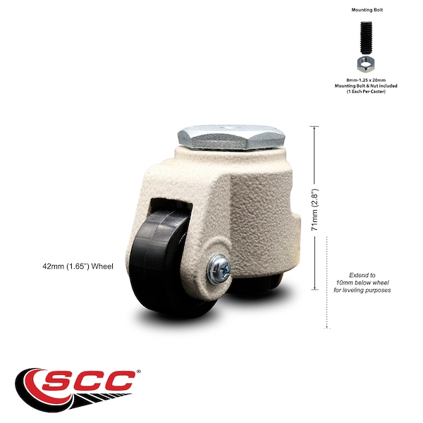 Nylon Swivel Threaded Stem Caster w/1.65" Black Wheel & M8 x 1.25mm x 15mm Stem